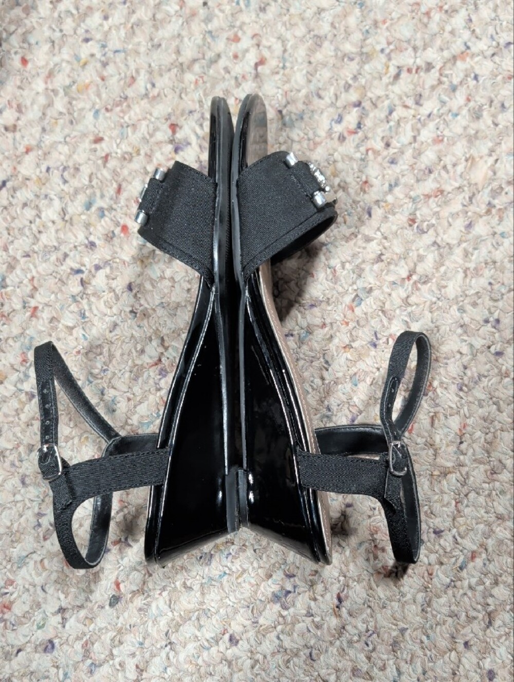 Impo Black Wedge Strappy Heels with Silver Buckle - Picture 3 of 7